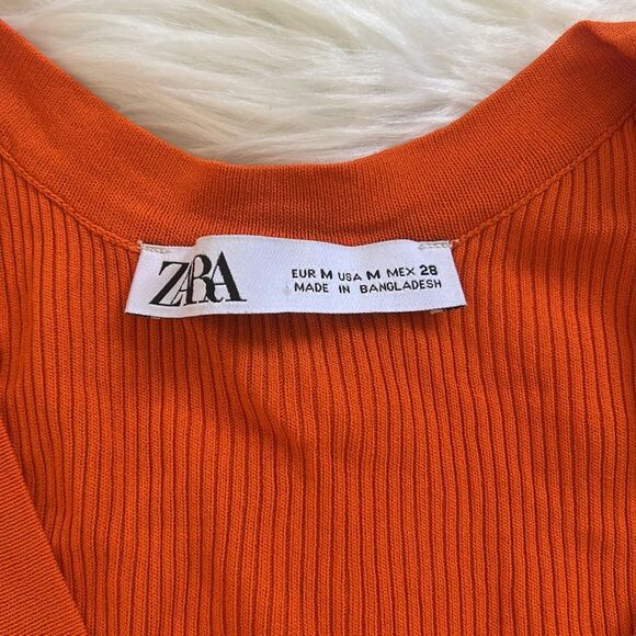 ZARA Orange Ribbed Tank Top Viscose Medium - Picture 2 of 4